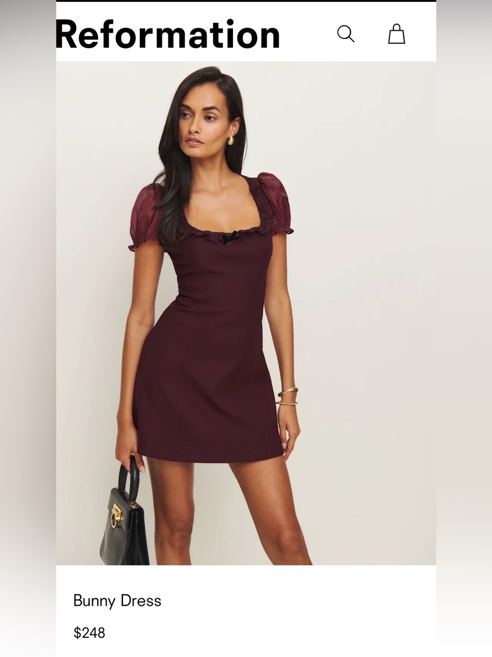 Reformation x Kacey Musgraves Bunny Dress Burgundy Chianti Mini Size 4